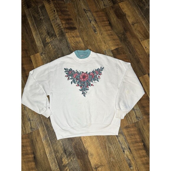 Vintage Morning Sun Floral Pattern Sweatshirt Sweater Women’s Large Made In USA - Picture 1 of 5